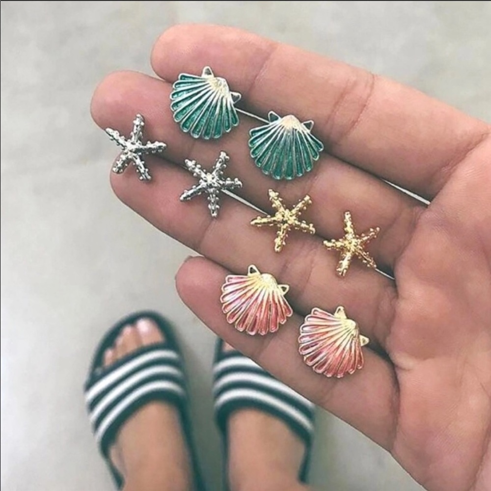 🎉HP 3X🎉 Colorful Seashell & Starfish Stud Earrings